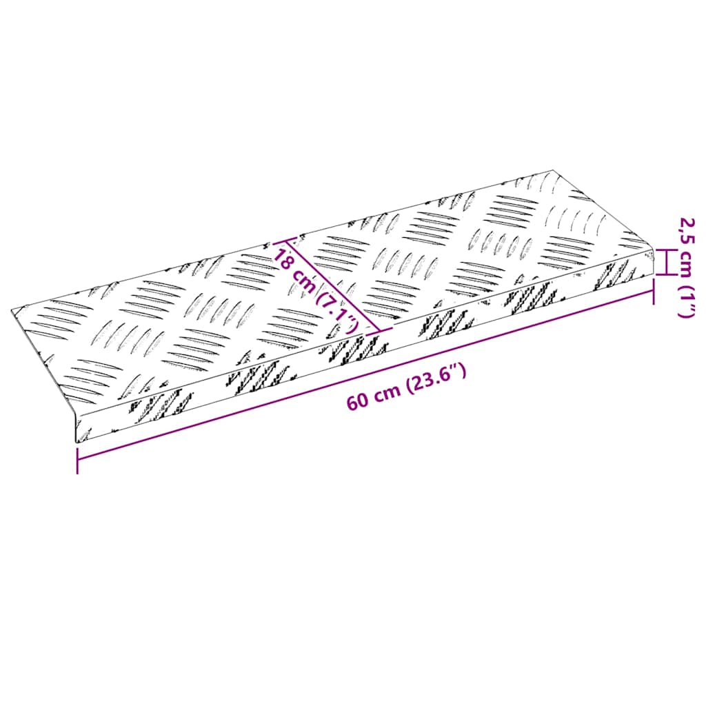 Stepenica Pravokutni 10 pcs Srebrno 60 x 18 x 2,5 cm Aluminij