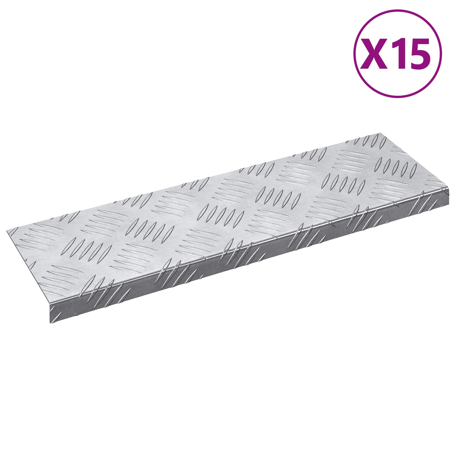 Stepenica Pravokutni 15 pcs Srebrno 60 x 18 x 2,5 cm Aluminij
