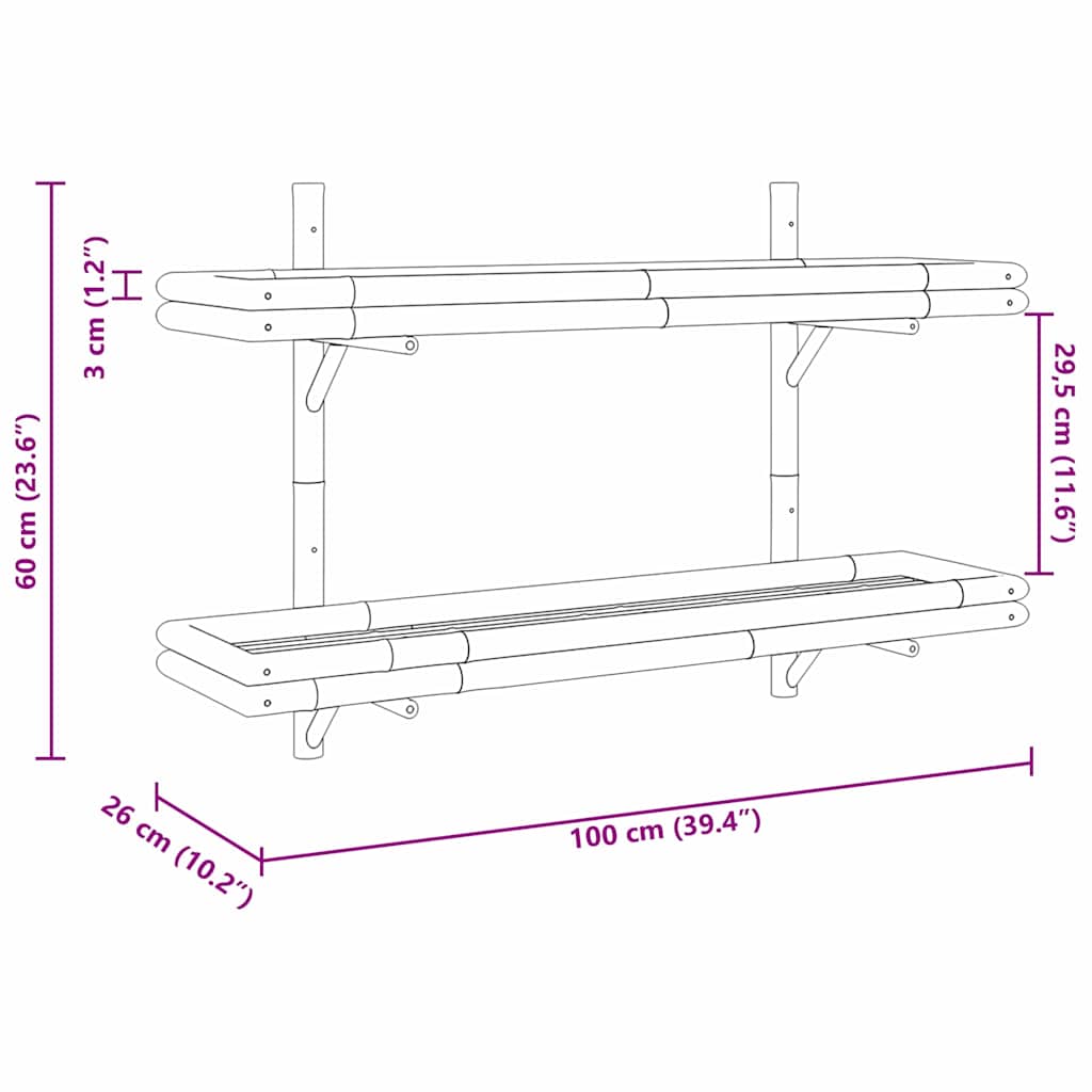 Polica na zidu s policom Zidne Smeđa 100 x 26 x 60 cm bambus