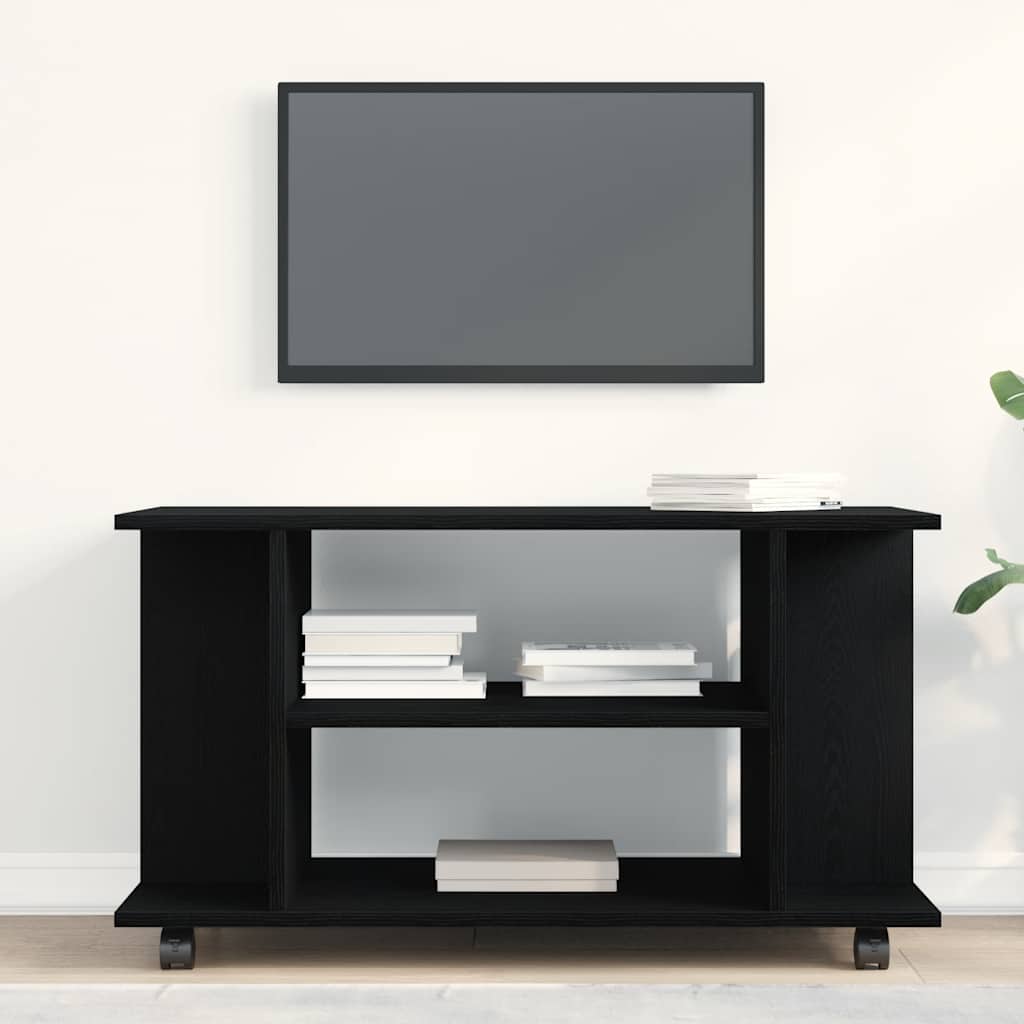 TV ormarić s kotačićima crni hrast 80x40x45 cm inženjerski drvo