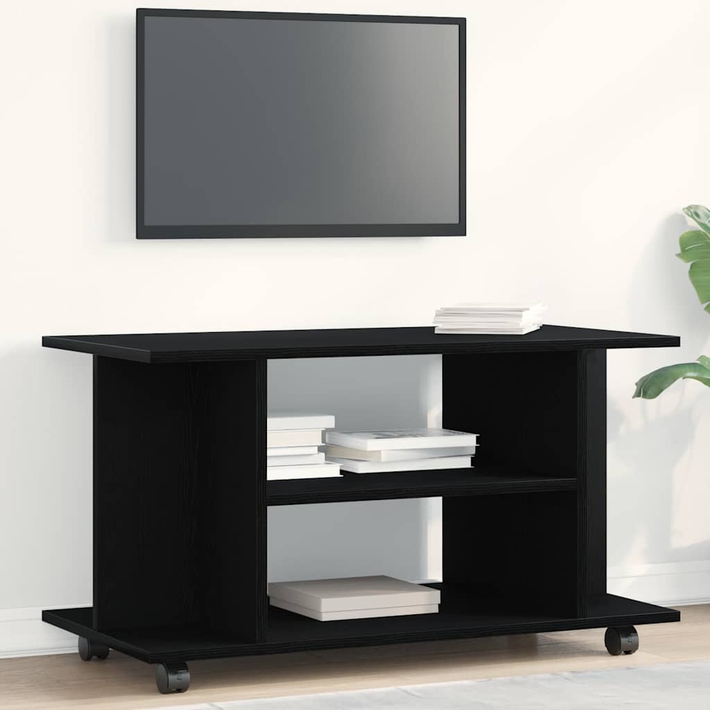 TV ormarić s kotačićima crni hrast 80x40x45 cm inženjerski drvo