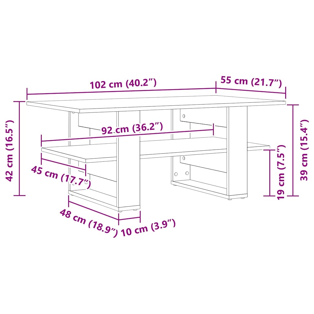 Kava Stol Crni hrast 102 x 55 x 42 cm Konstruirano drvo