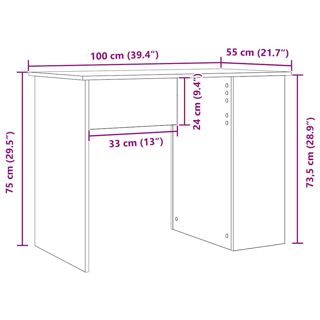 Radni stol Crni hrast 100x55x75 cm Konstruirano drvo