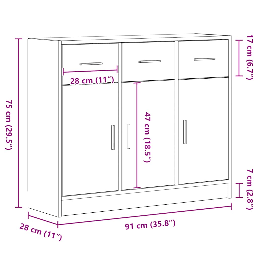 Komoda crni hrast 91x28x75 cm Inženirsko drvo