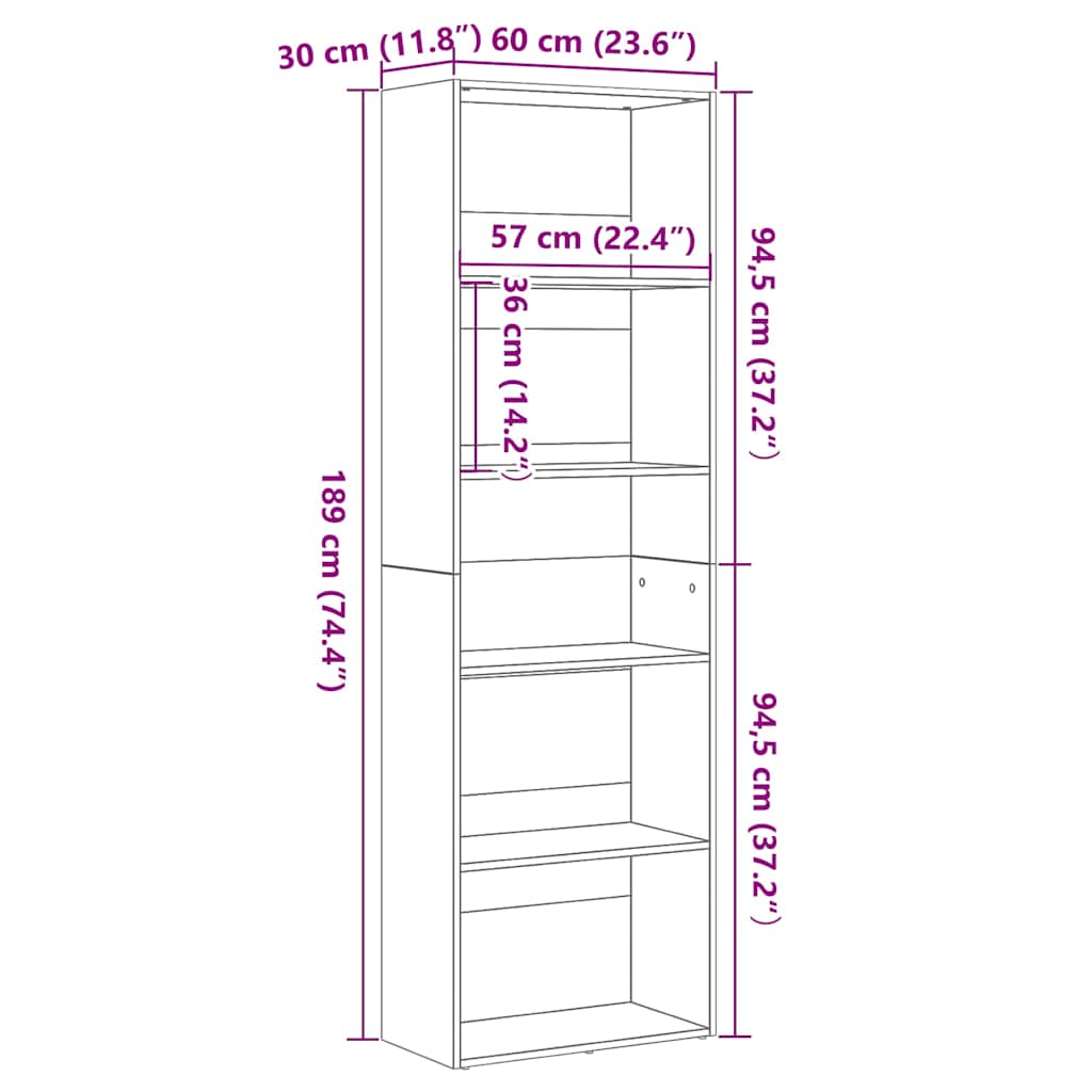Polica za knjige crni hrast 60x30x189 cm konstruirano drvo
