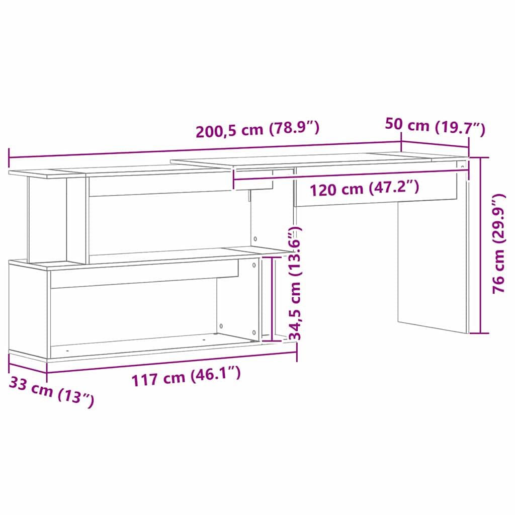 Stol Crni hrast 200 x 50 x 76 cm Konstruirano drvo