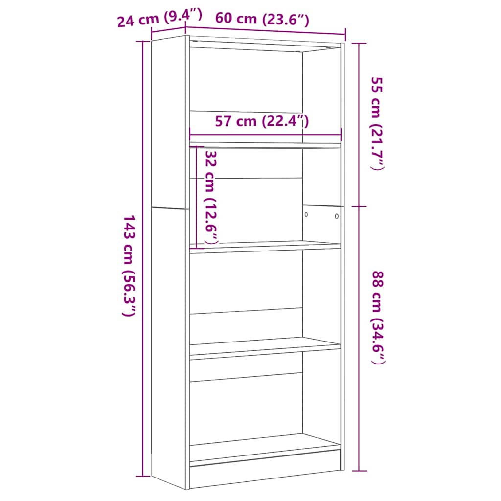 Polica Crni hrast 60 x 24 x 143 cm Konstruirano drvo
