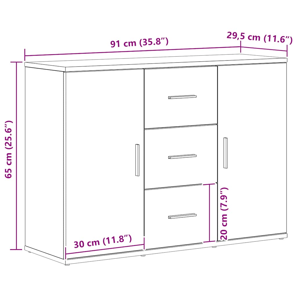 Komoda crni hrast 91x29,5x65 cm konstruirano drvo