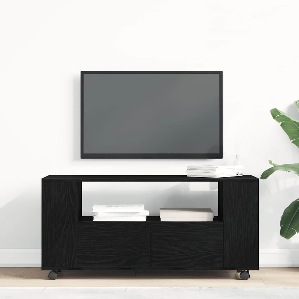 TV ormarić s kotačićima crni hrast 102x34,5x43 cm