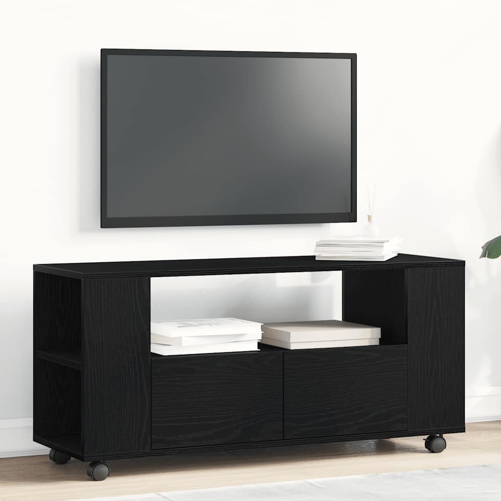 TV ormarić s kotačićima crni hrast 102x34,5x43 cm