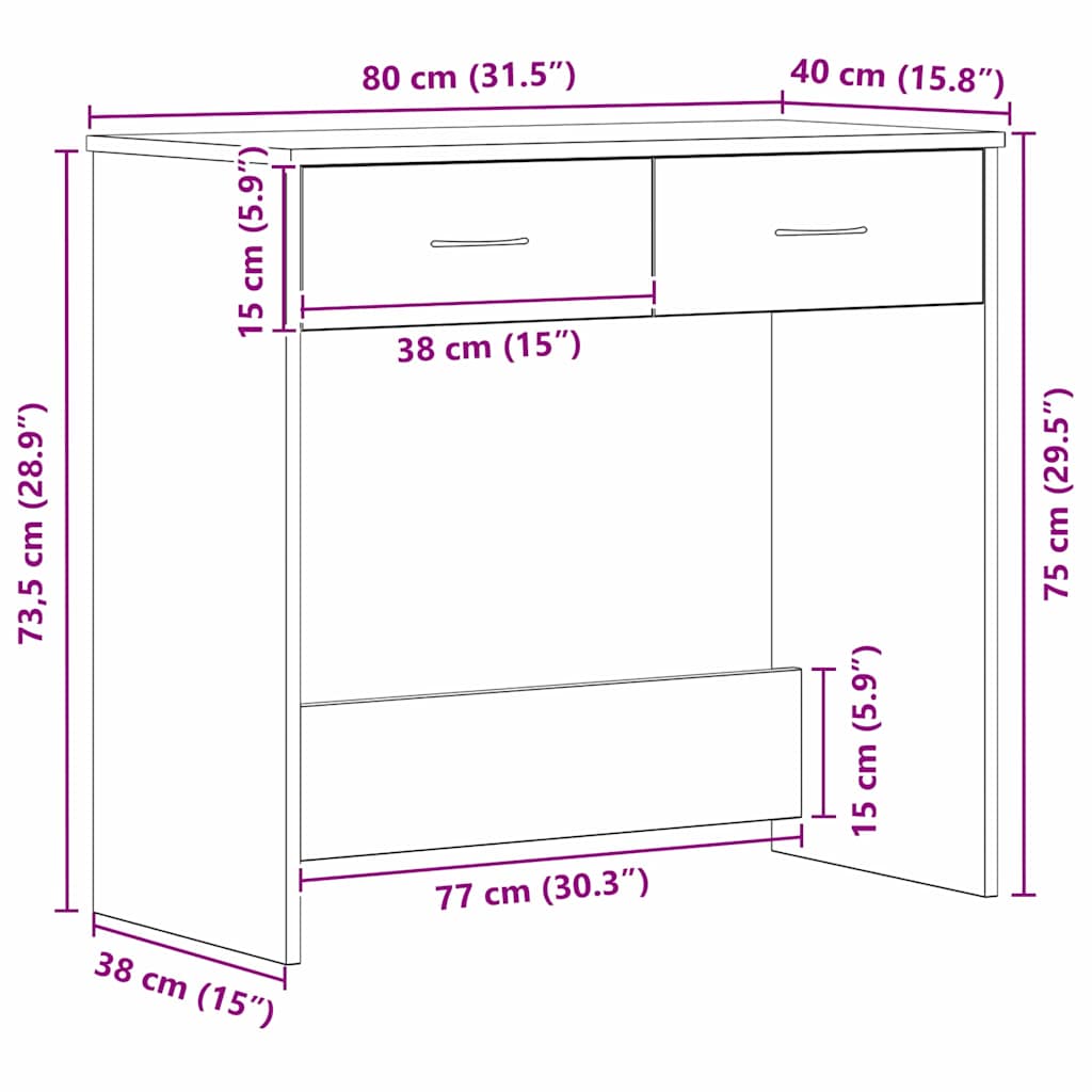 Stol s ladicama Crni hrast 80 x 40 x 75 cm Konstruirano drvo