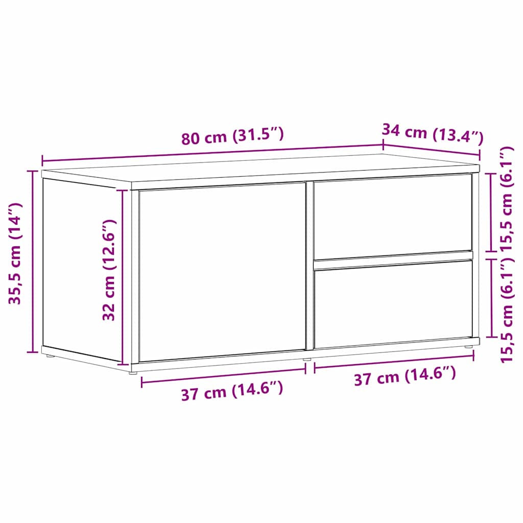 TV ormar Crni hrast 80 x 34 x 36 cm Konstruirano drvo