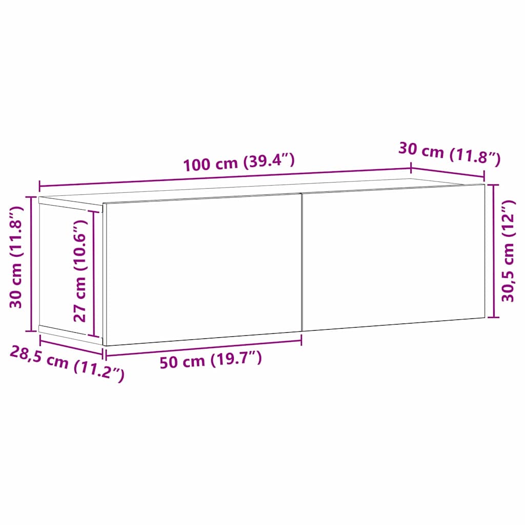 TV ormar Zidne Crni hrast 100 x 30 x 30 cm Konstruirano drvo