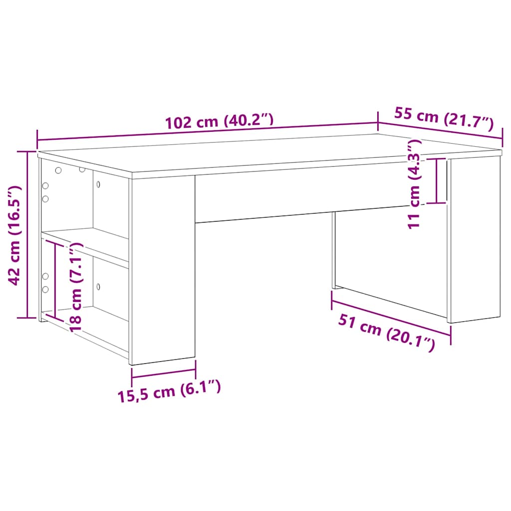 Kava Stol Crni hrast 102 x 55 x 42 cm Konstruirano drvo