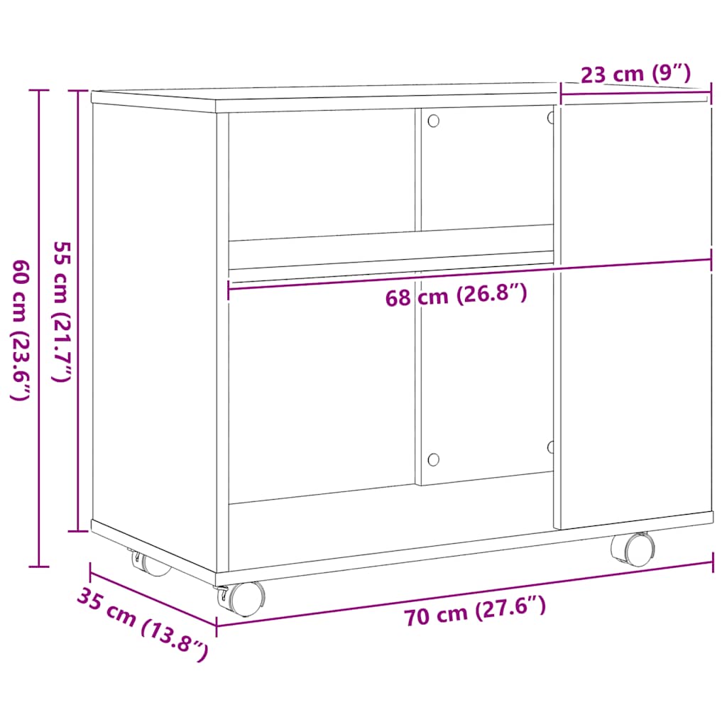 Pomoćni stolić crni hrast 70x35x60 cm inženjerski drvo
