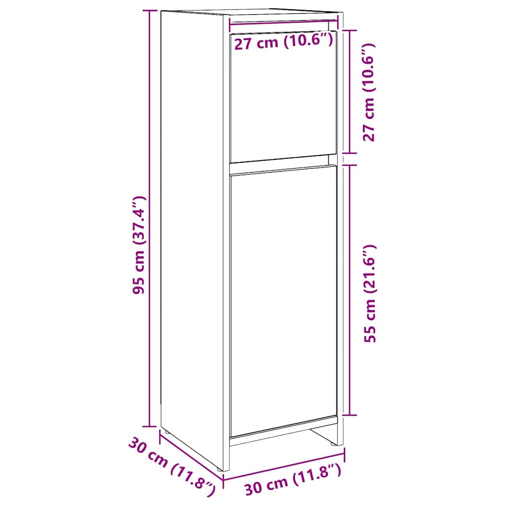 Kupaonski ormar Crni hrast 30 x 30 x 95 cm Konstruirano drvo