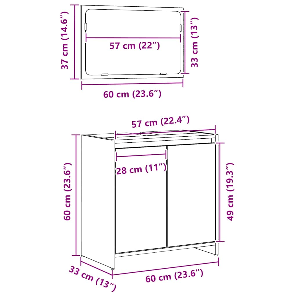 Kupaonski ormar Crni hrast 60 x 33 x 60 cm Konstruirano drvo