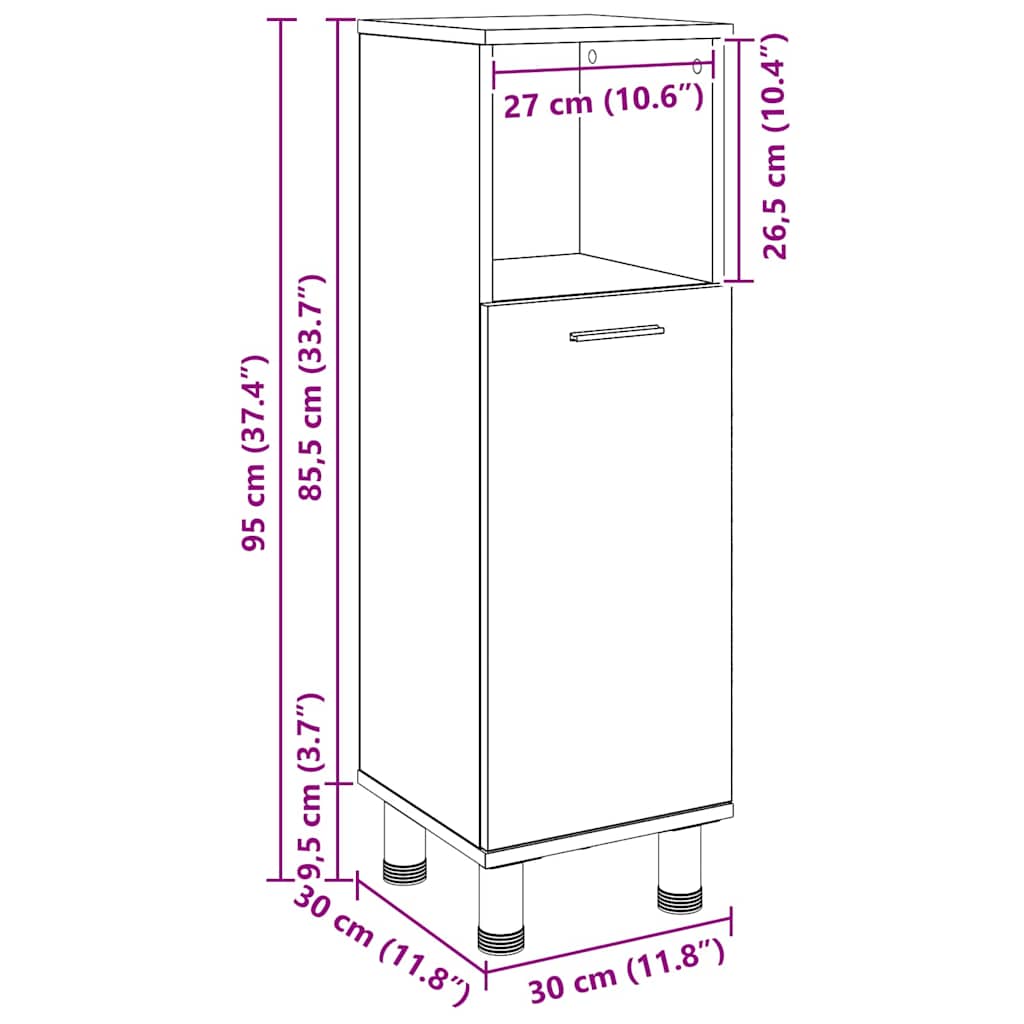 Kupaonski ormar Crni hrast 30 x 30 x 95 cm Konstruirano drvo