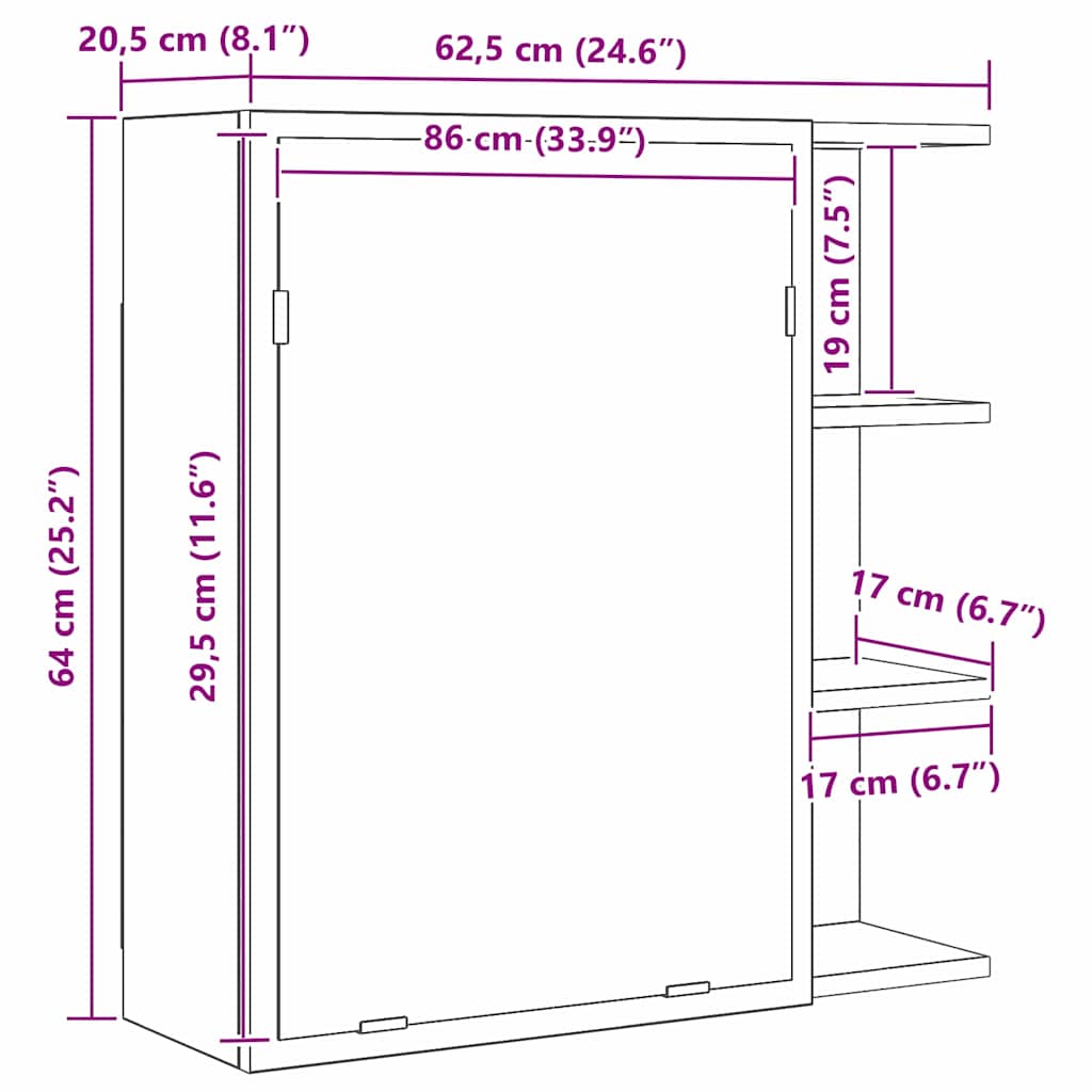 Kupaonski ormar s ogledalom Crni hrast 62,5 x 20,5 x 64 cm