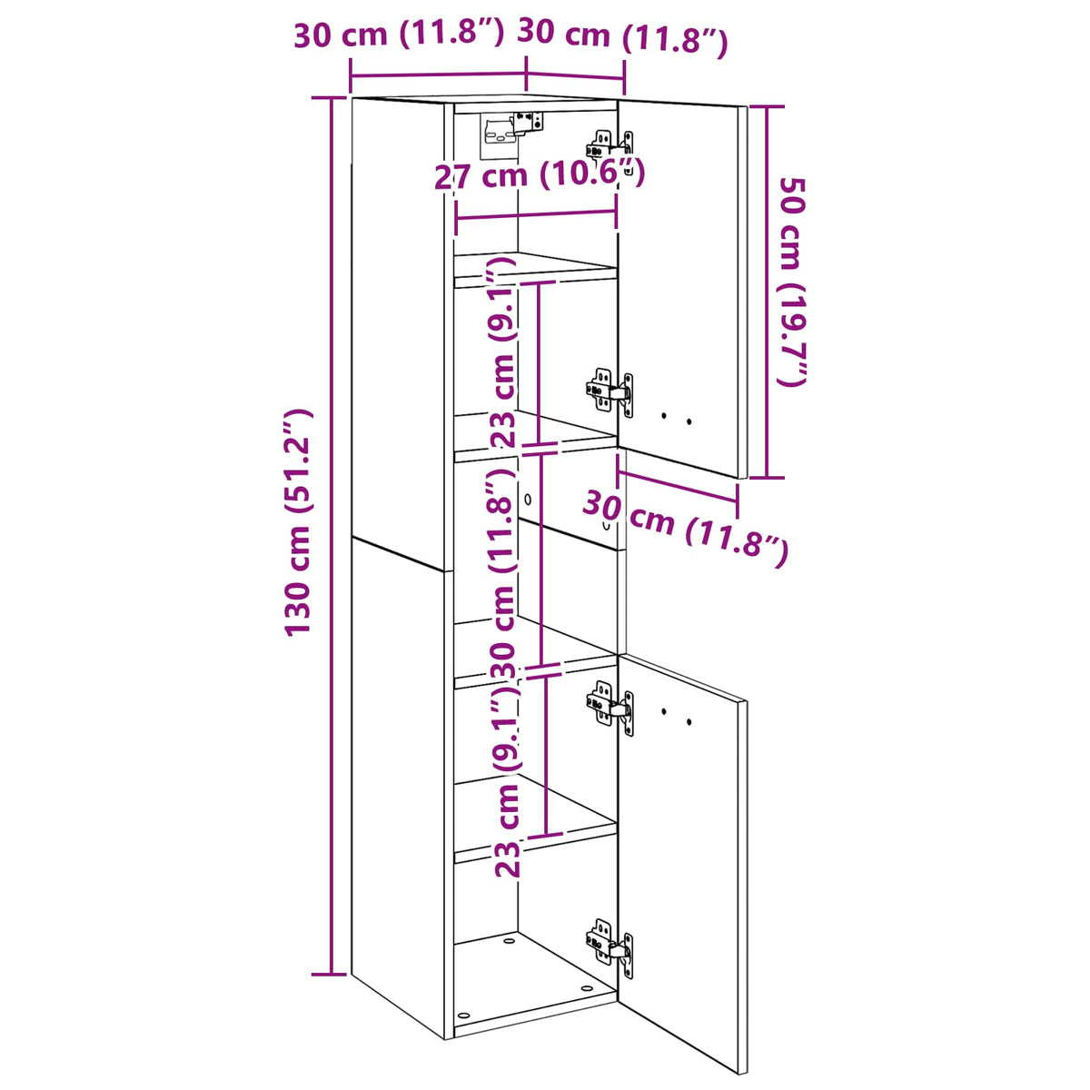 Kupaonski ormar Crni hrast 30 x 30 x 130 cm Konstruirano drvo