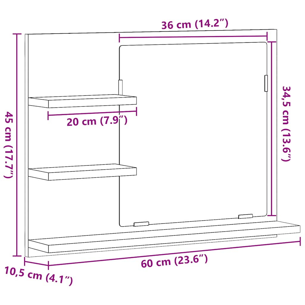 Kupaonsko ogledalo crni hrast 60x10,5x45 cm konstruirano drvo