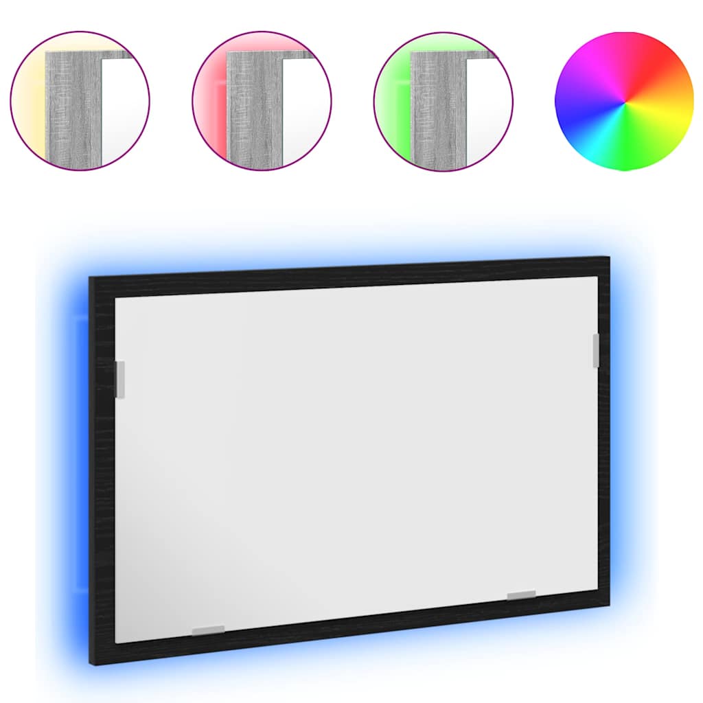 Kupaonsko ogledalo s LED svjetlima crni hrast 60x8,5x37 cm