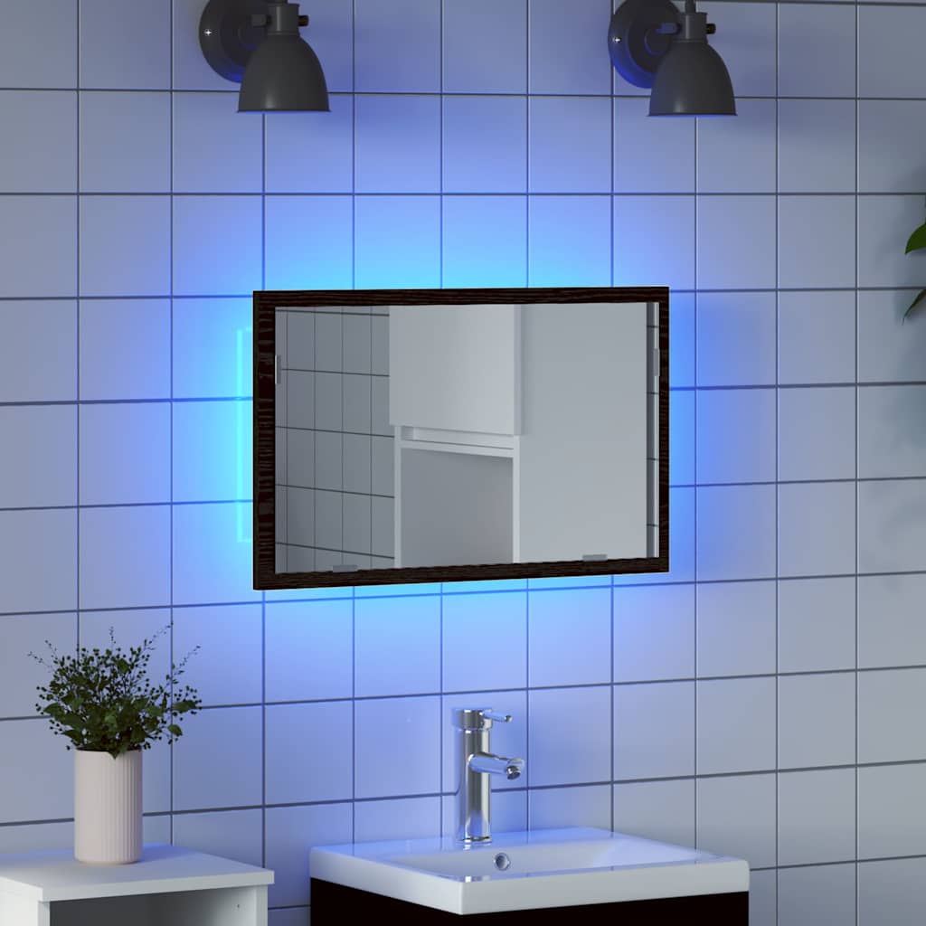 Kupaonsko ogledalo s LED svjetlima crni hrast 60x8,5x37 cm