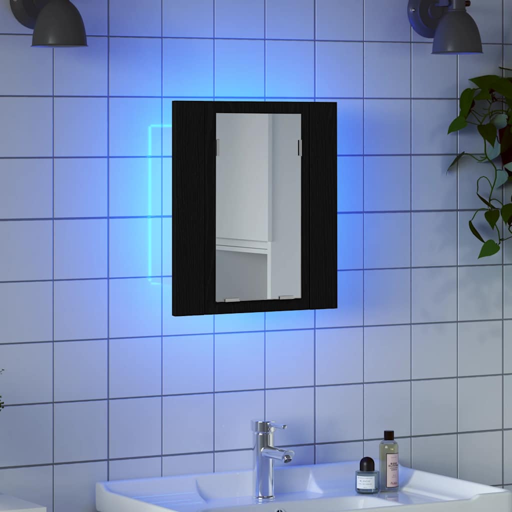 LED kupaonski ormarić s ogledalom crni hrast 40x12x45 cm inženjerski drvo