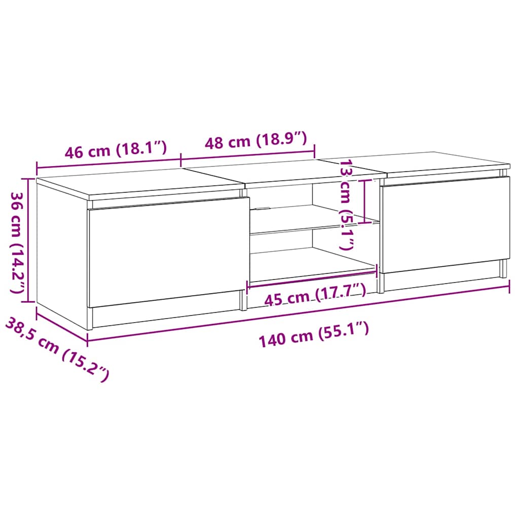 TV ormar Crni hrast 140 x 38,5 x 36 cm Konstruirano drvo