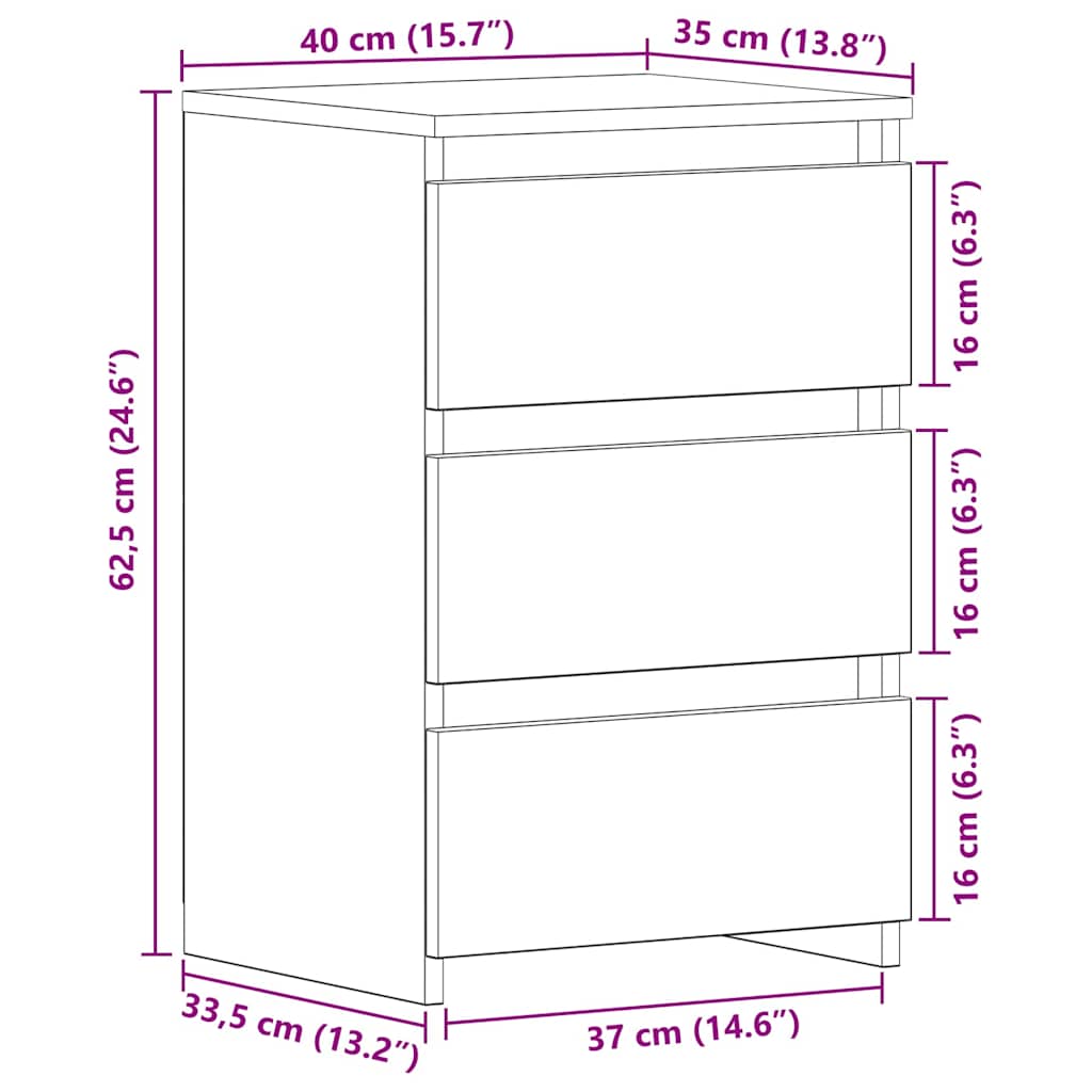 Noćni ormar s ladicama 2 pcs Crni hrast 40 x 35 x 62,5 cm