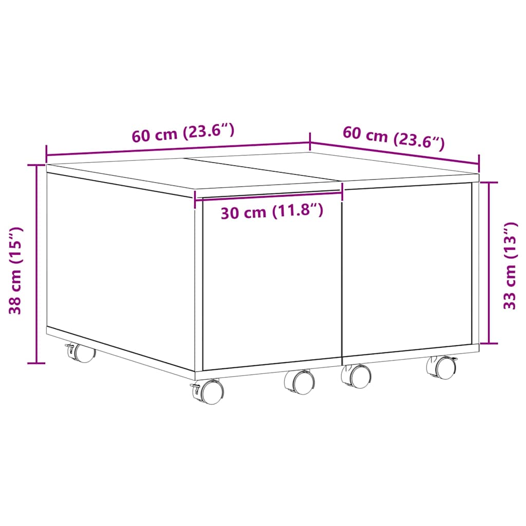 Kava Stol Crni hrast 60 x 60 x 38 cm Konstruirano drvo