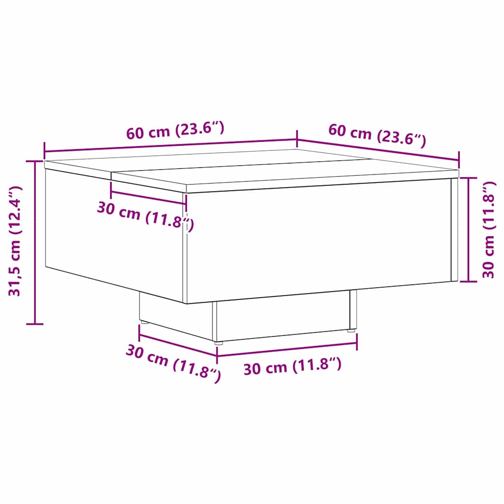 Kava Stol Crni hrast 60 x 60 x 31,5 cm Konstruirano drvo
