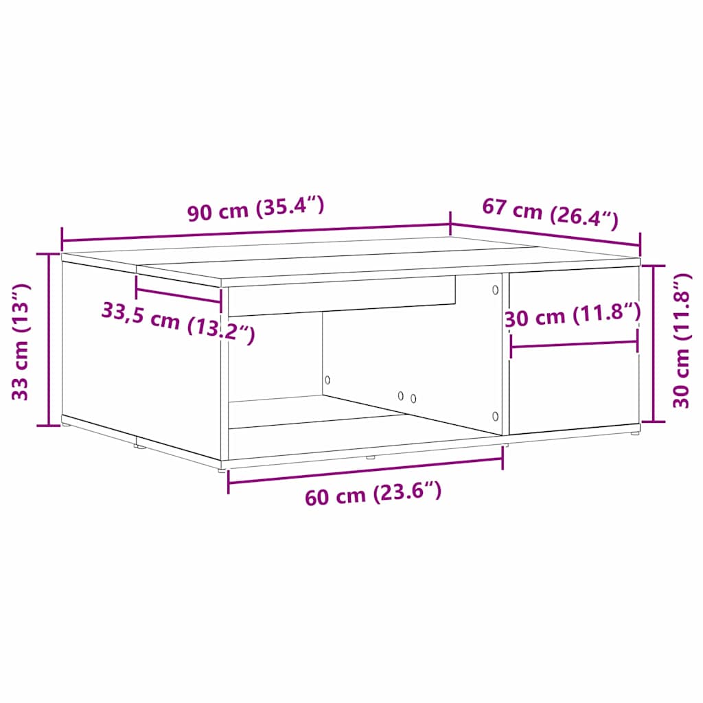 Kava Stol Crni hrast 90 x 67 x 33 cm Konstruirano drvo
