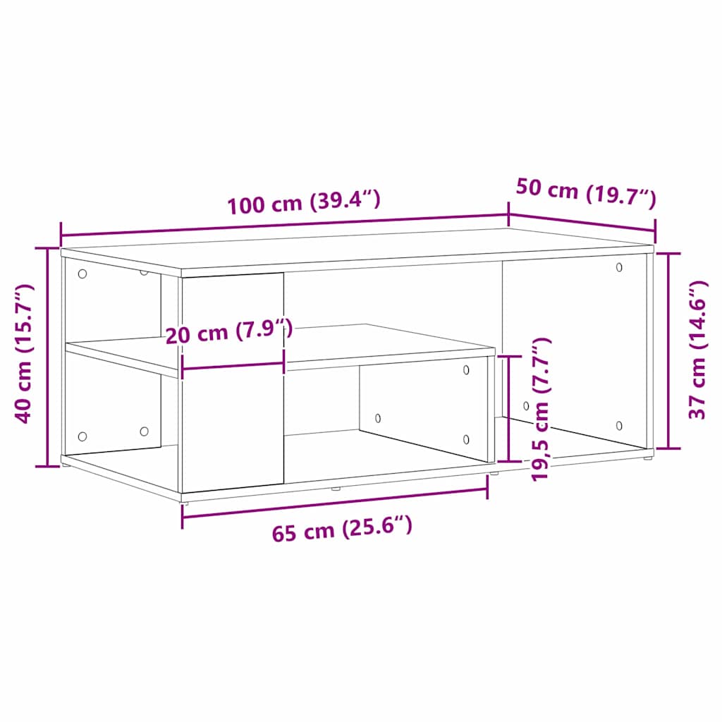 Kava Stol Crni hrast 100 x 50 x 40 cm Konstruirano drvo