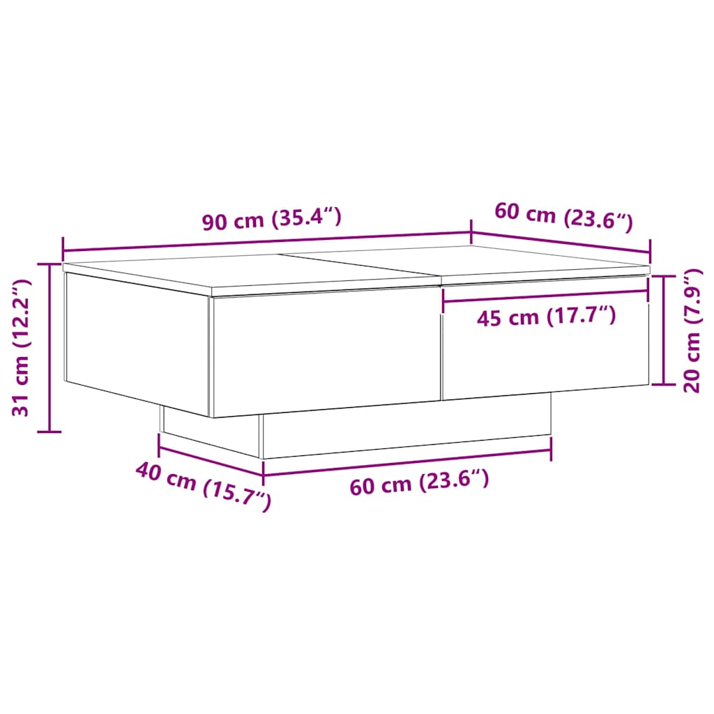 Kava Stol Crni hrast 90 x 60 x 31 cm Konstruirano drvo