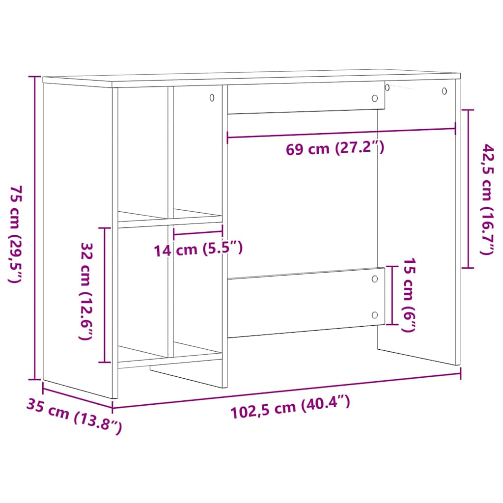 Stol s policom Crni hrast 102,5 x 35 x 75 cm Konstruirano drvo