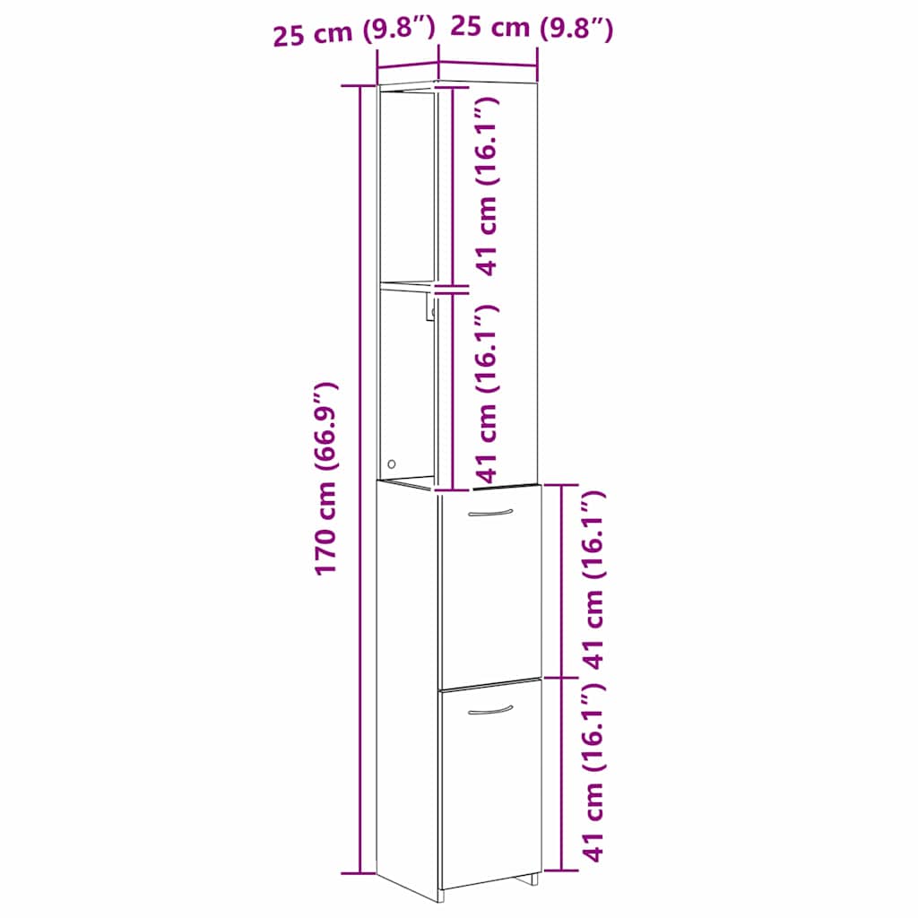 Kupaonski ormar Crni hrast 25 x 25 x 170 cm Konstruirano drvo