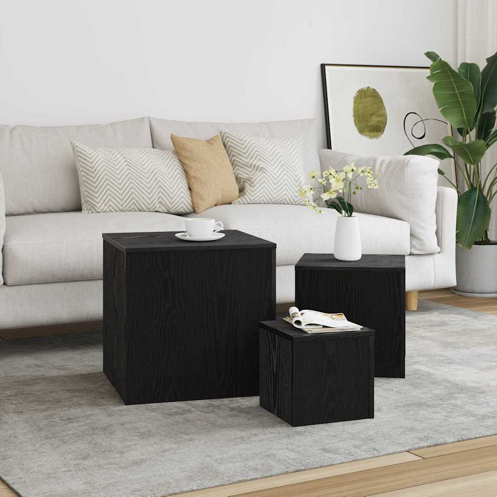 Stol za slaganje 3 pcs Crni hrast Konstruirano drvo