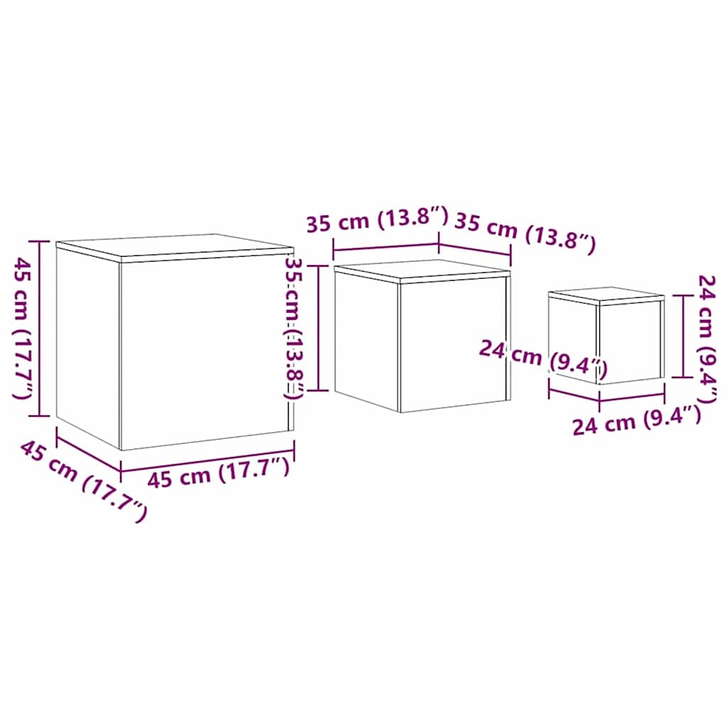 Stol za slaganje 3 pcs Crni hrast Konstruirano drvo
