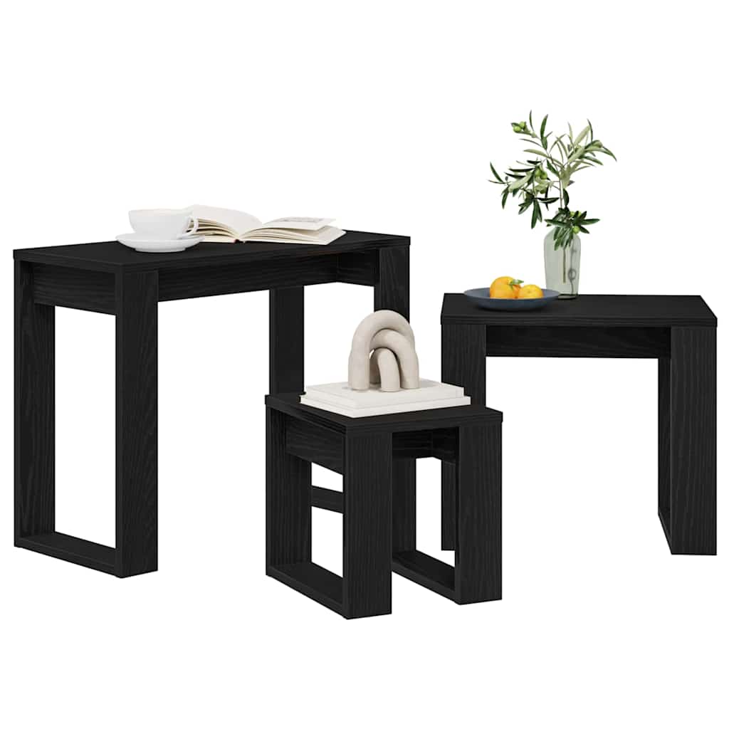 Set stolića 3 pcs Crni hrast Konstruirano drvo