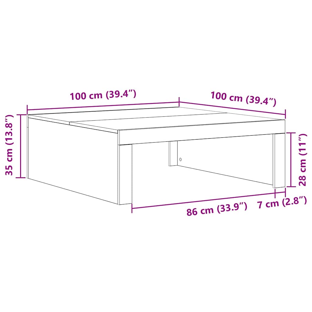 Kava Stol Crni hrast 100 x 100 x 35 cm Konstruirano drvo