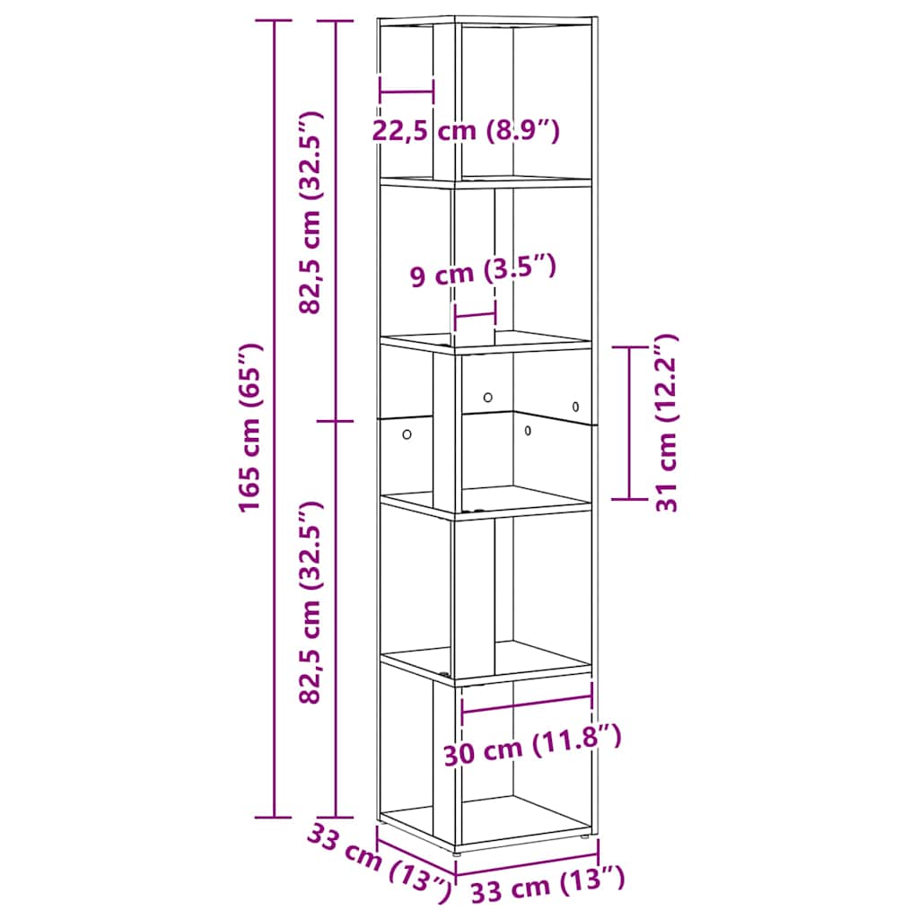 Kutne police Crni hrast 33 x 33 x 164,5 cm Konstruirano drvo