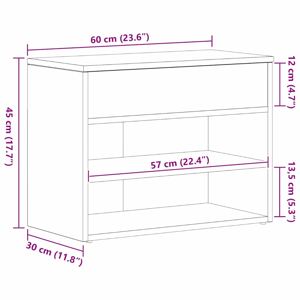 Klupa za cipele Crni hrast 60 x 30 x 45 cm Konstruirano drvo