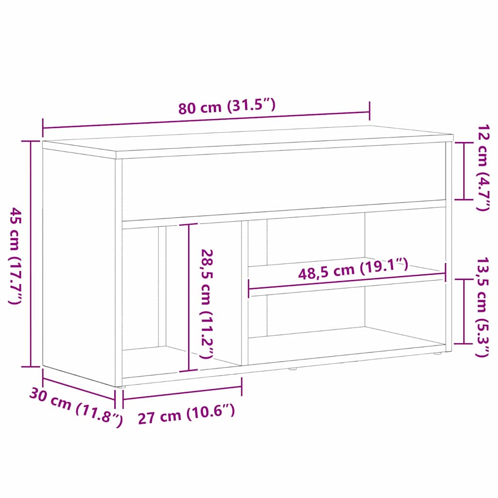 Klupa za cipele Crni hrast 80 x 30 x 45 cm Konstruirano drvo