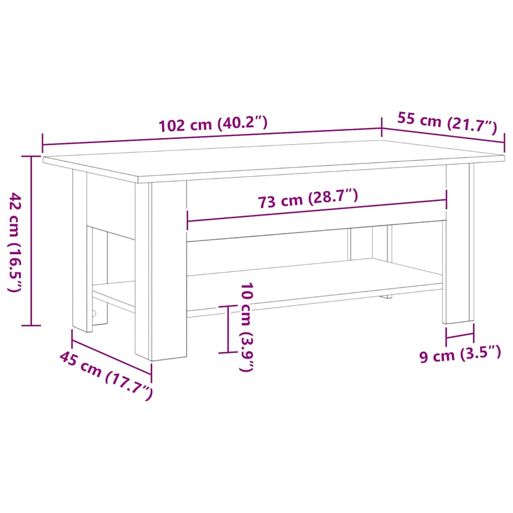 Kava Stol Crni hrast 102 x 55 x 42 cm Konstruirano drvo