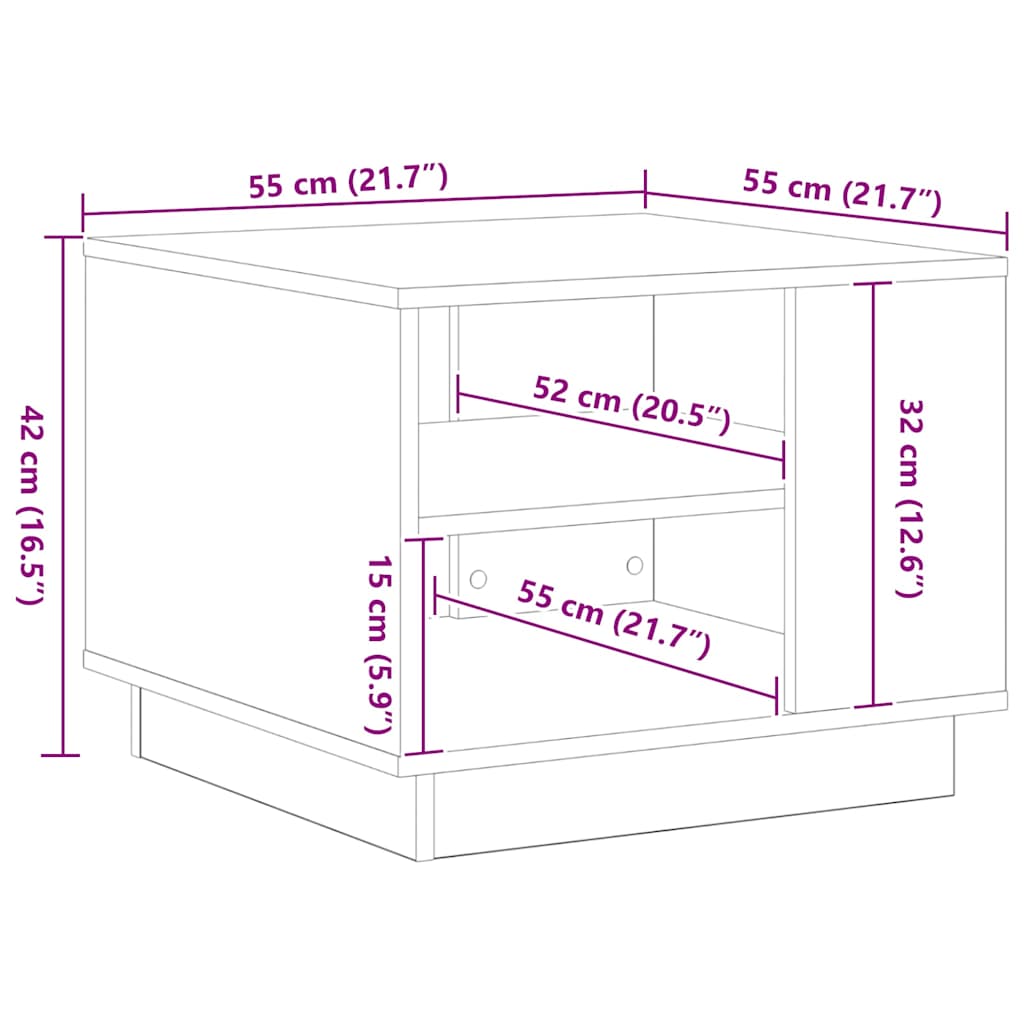 Kava Stol Crni hrast 55 x 55 x 42 cm Konstruirano drvo