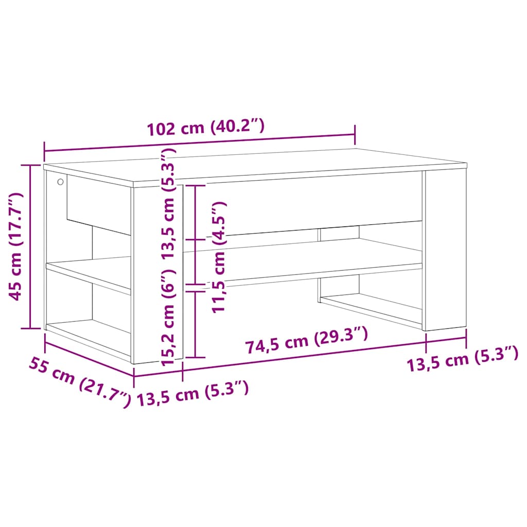 Kava Stol Staro drvo 102 x 55 x 45 cm Konstruirano drvo