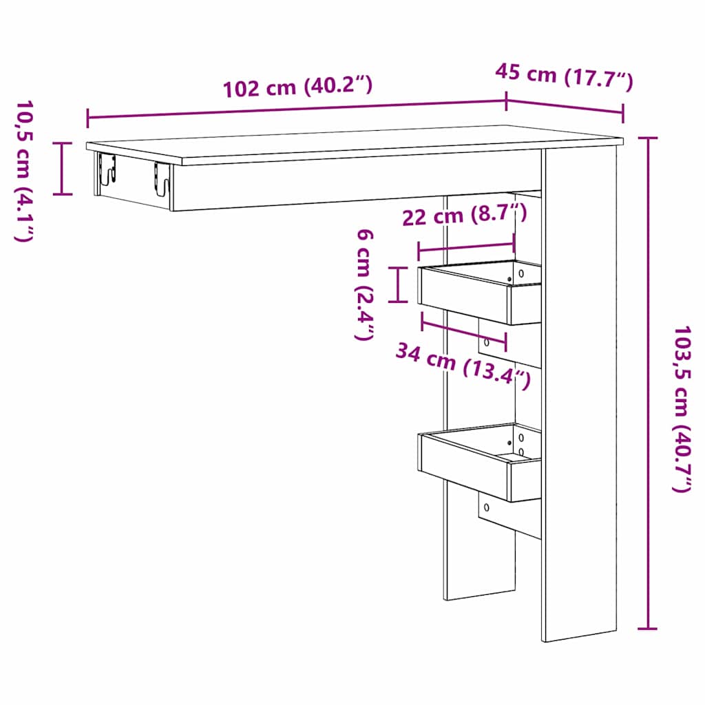 Barski Stol za Zid s policom Crni hrast 102 x 45 x 103,5 cm