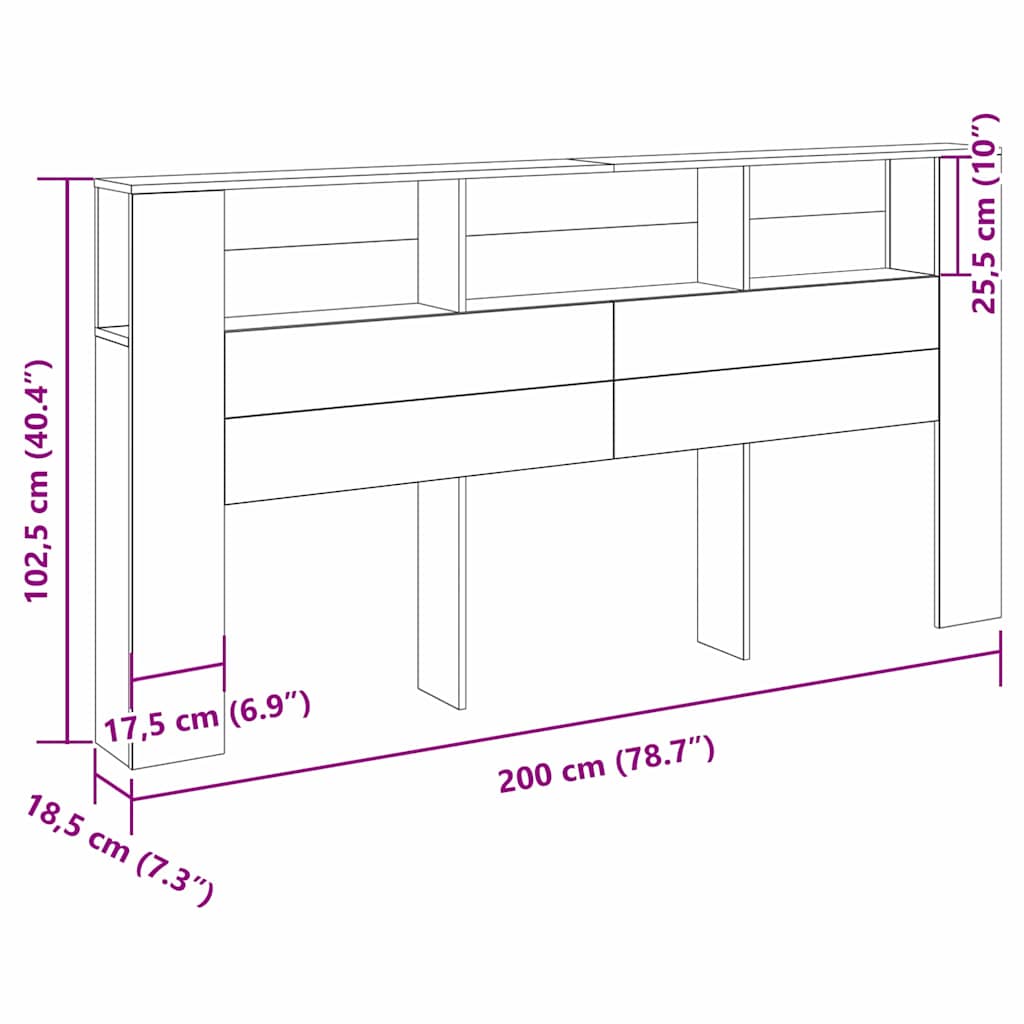 Glava kreveta s ormarićem Crni hrast 200 x 18,5 x 102,5 cm