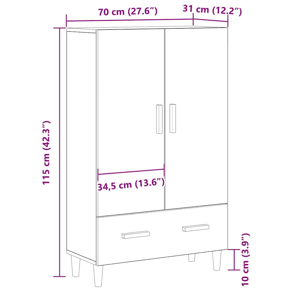 Highboard Crni hrast 70 x 31 x 115 cm Konstruirano drvo